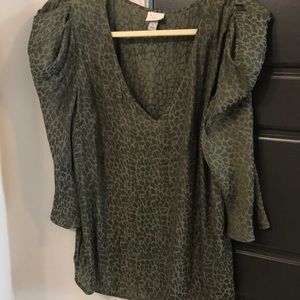 Alligator Green Blouse with Puffed Sleeves